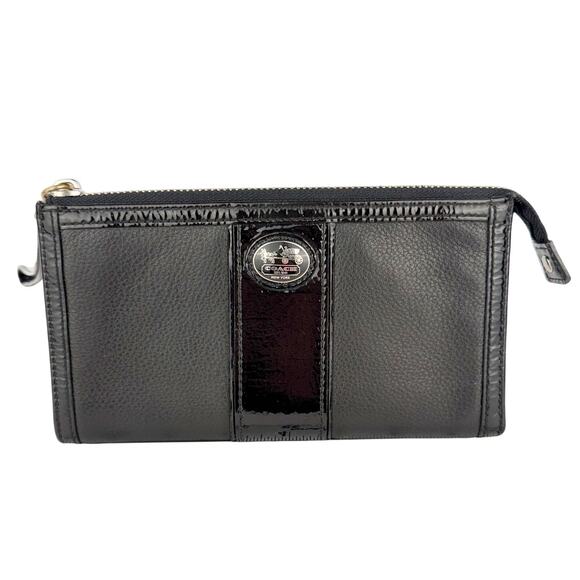 Coach Sutton Patent Trim Leather Zippy Wallet Wristlet Black Classic Bag Clutch - Picture 1 of 14